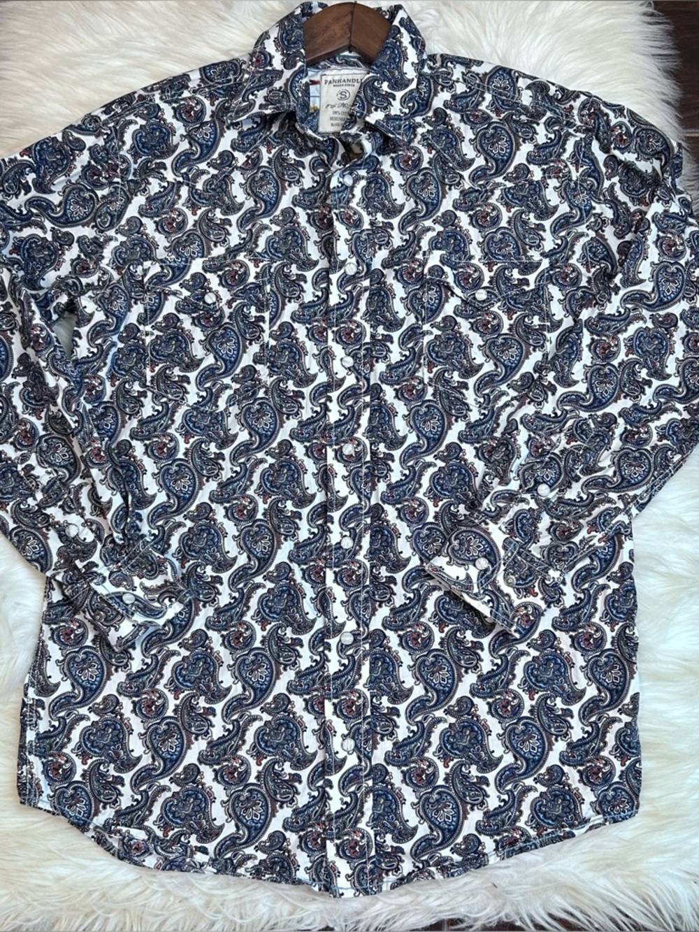Panhandle Rough Stock Western Shirt Pearl Snap Mens S Paisley Rodeo Cowboy Retro